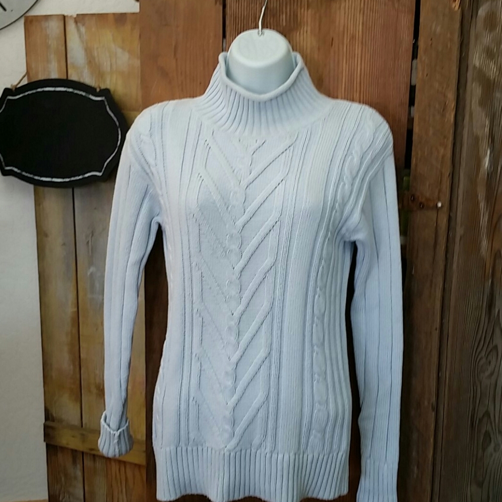 J CREW blue mock neck cable sweater Sz xxs